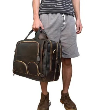 Brown Leather Mens 16 inches Laptop Work Bag Handbag Briefcase Shoulder Bags Business Bags For Men
