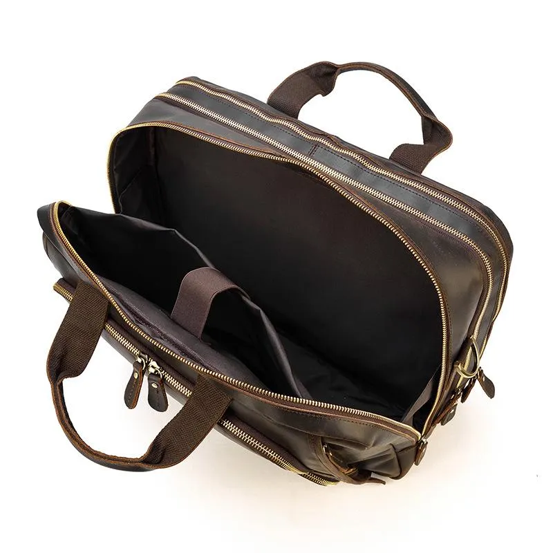Brown Leather Mens 16 inches Laptop Work Bag Handbag Briefcase Shoulder Bags Business Bags For Men
