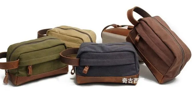 Cool Canvas Leather Mens Zipper Wristlet Bags Vintage Clutch Zipper Bags for Men