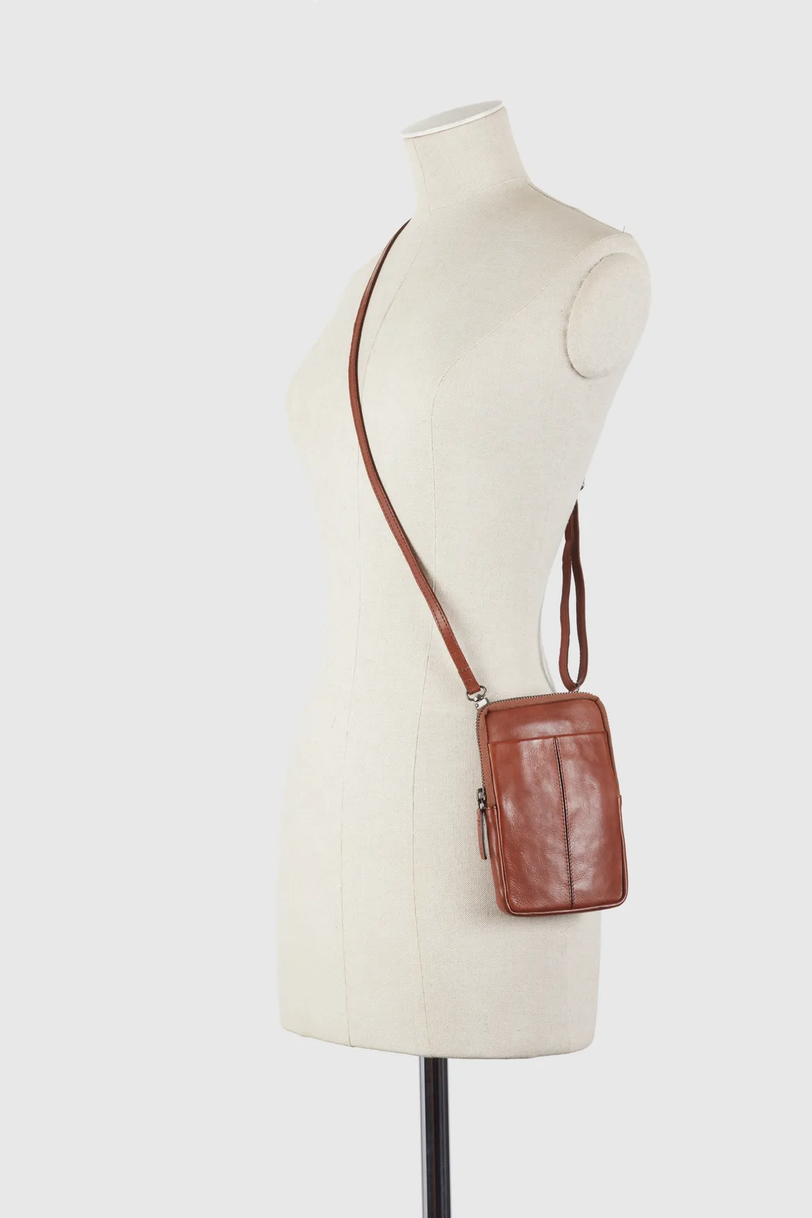 Leather Zip Top Phone Crossbody Strandbags
